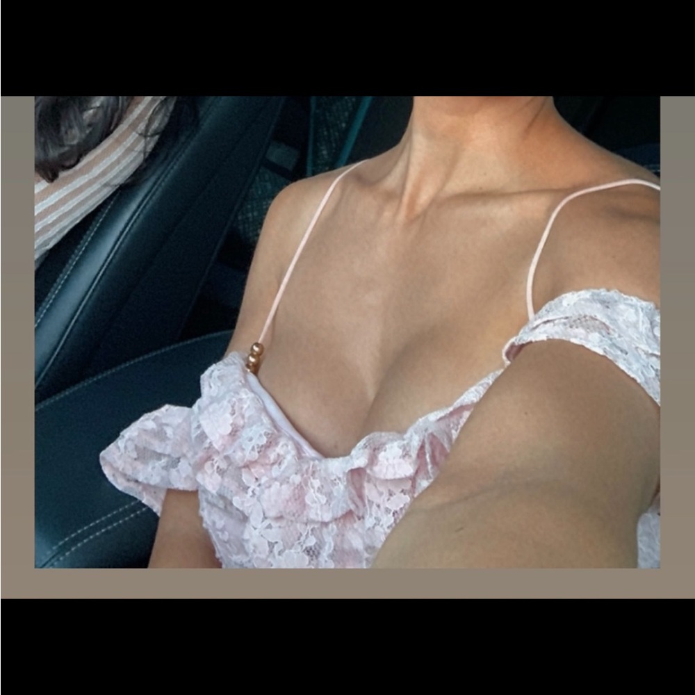 Selfie Leslie Matilda Frill Pink Strapless Lace Dress in blush - Picture 9 of 10